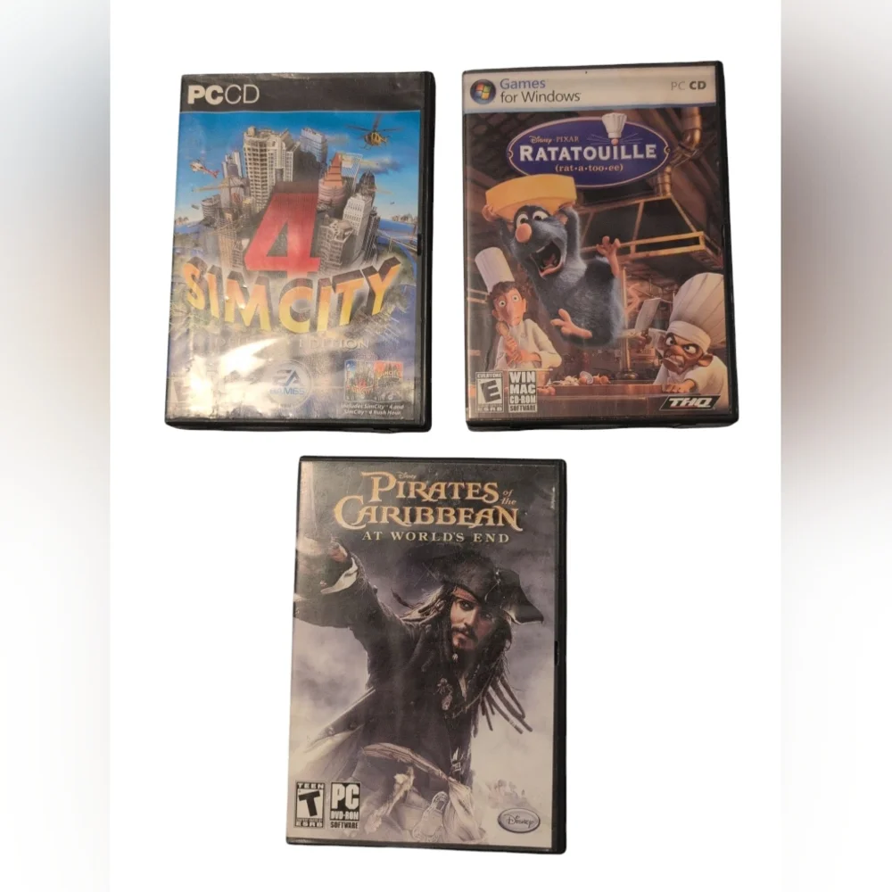 Lot Of 3 PC CD Video Games Pirates Of The Caribbean Sim City 4 Ratatouille CIB